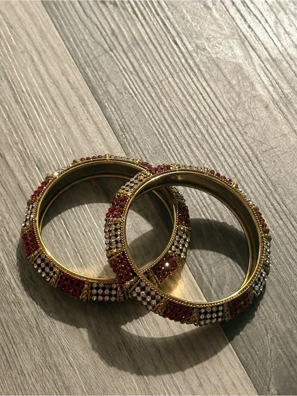 Jewelry | Goldtone Red And Clear Rhinestone Womens Bangle Bracelet Set ...